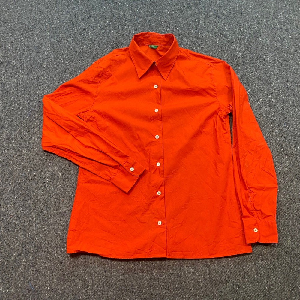 Benetton Button Down Shirt Sz M Womens Orange Skater Made in Italy Long Sleeve